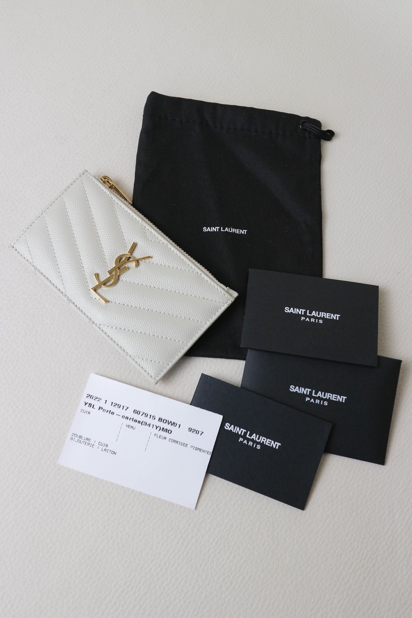 Saint Laurent Cassandre Logo Zip Card Holder White