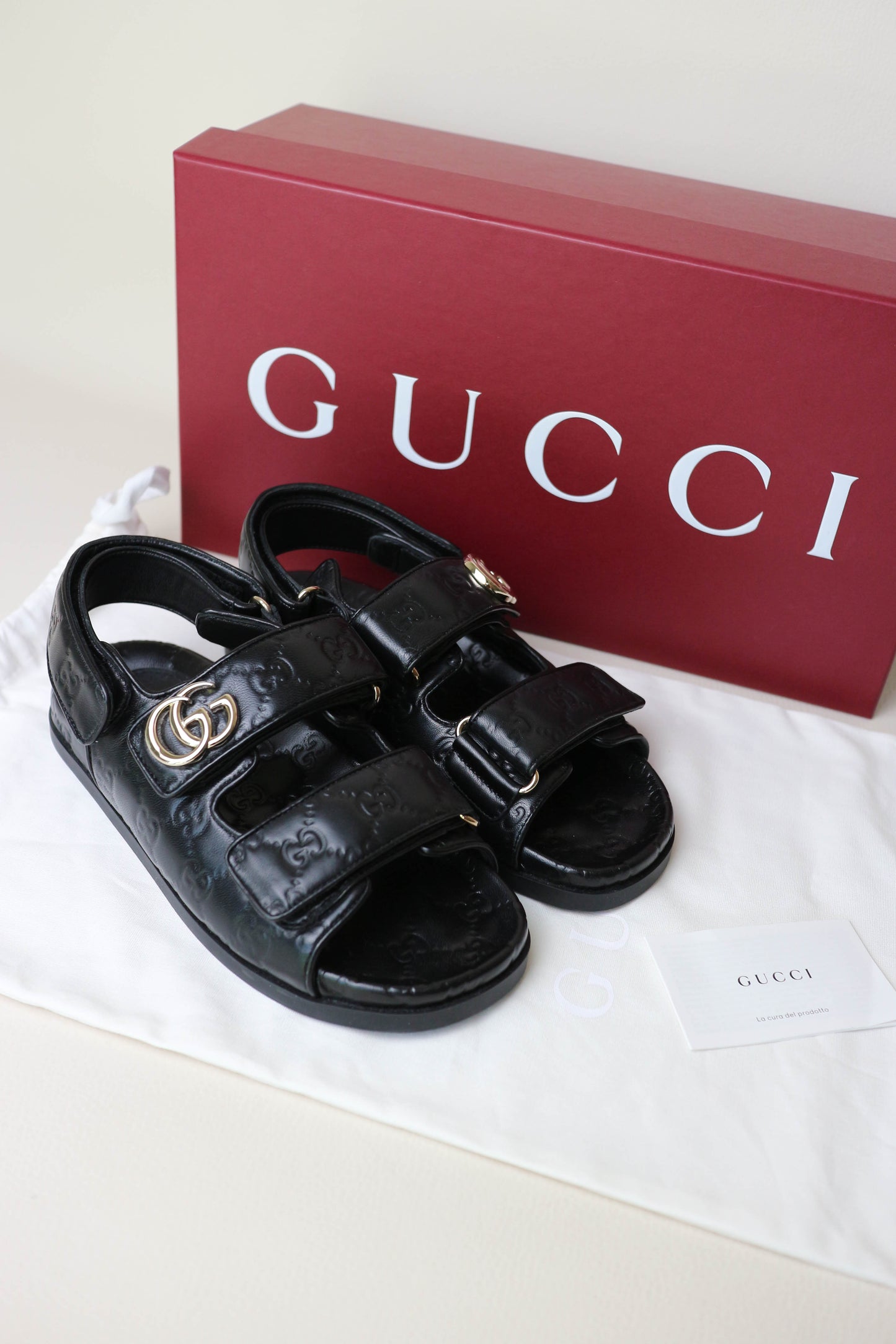 Gucci Leather Monogram Sandals Black