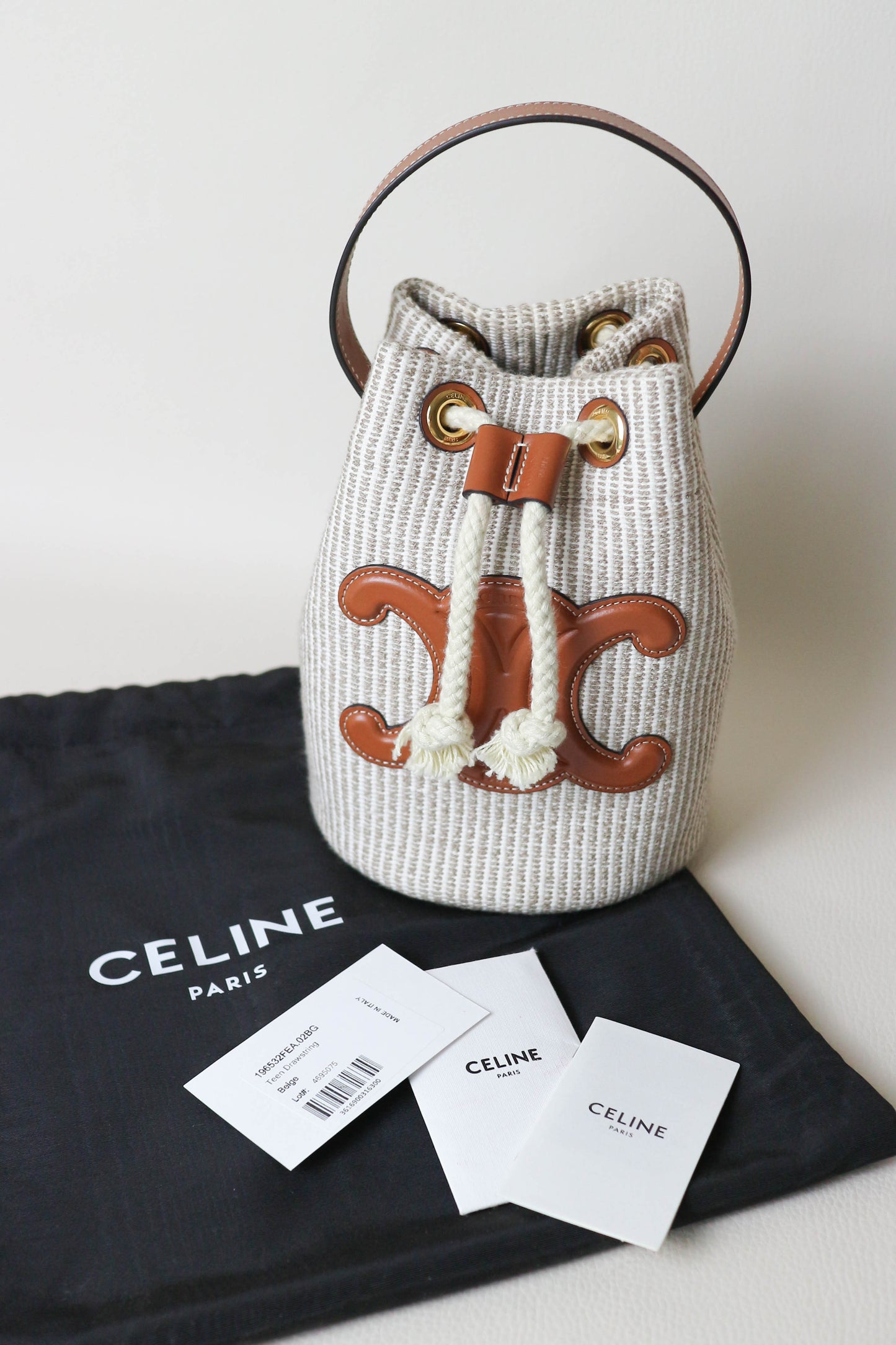 CELINE Canvas Mini Bucket Bag Beige