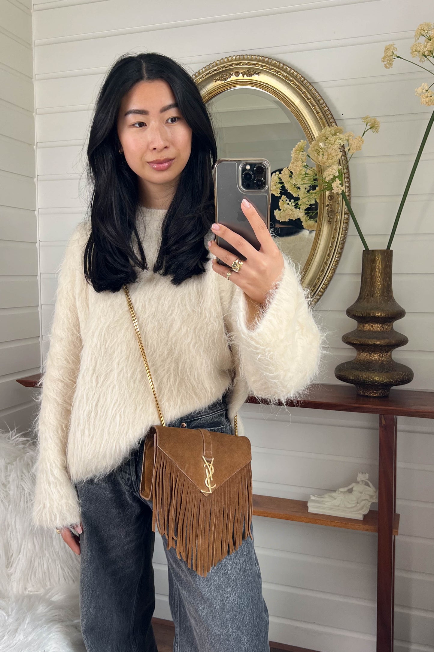 Saint Laurent Suede Fringe Shoulder Bag