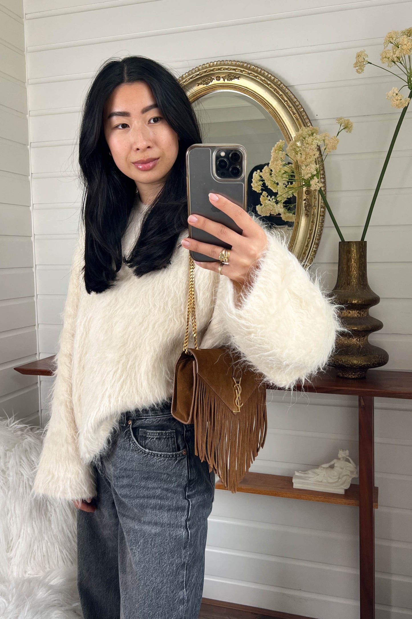 Saint Laurent Suede Fringe Shoulder Bag