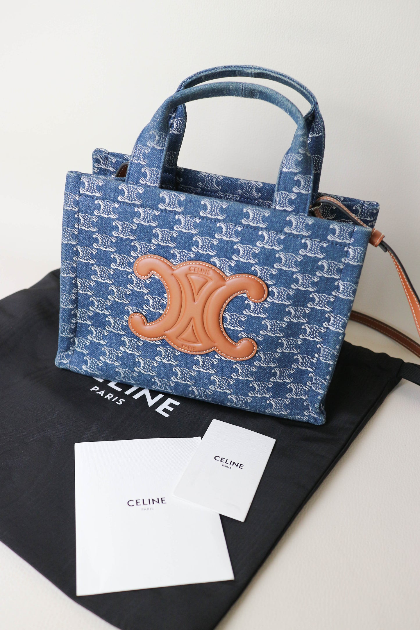 CELINE Triomphe Denim Tote Bag