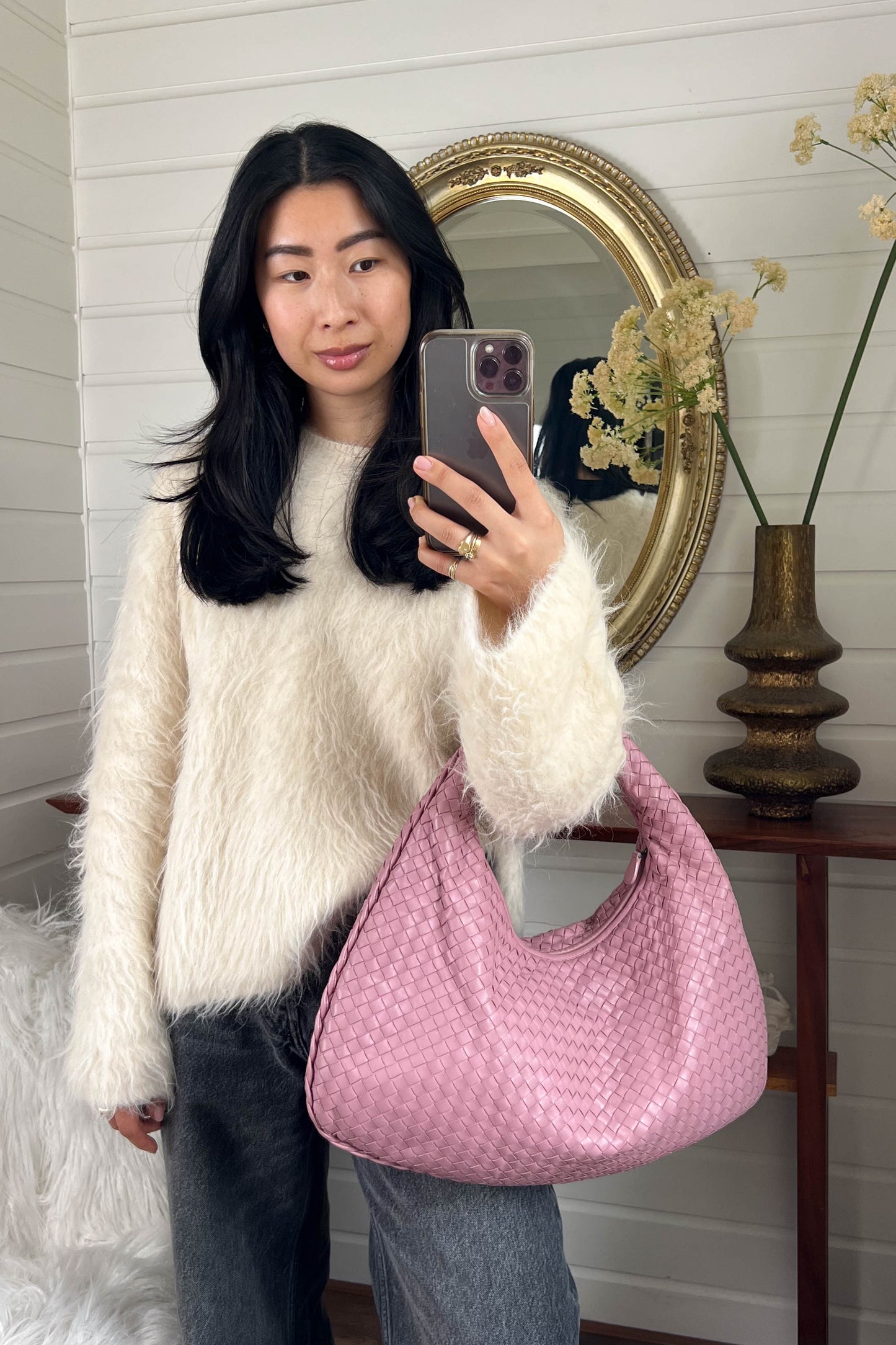 Bottega Veneta Intrecciato Hobo Bag Pink