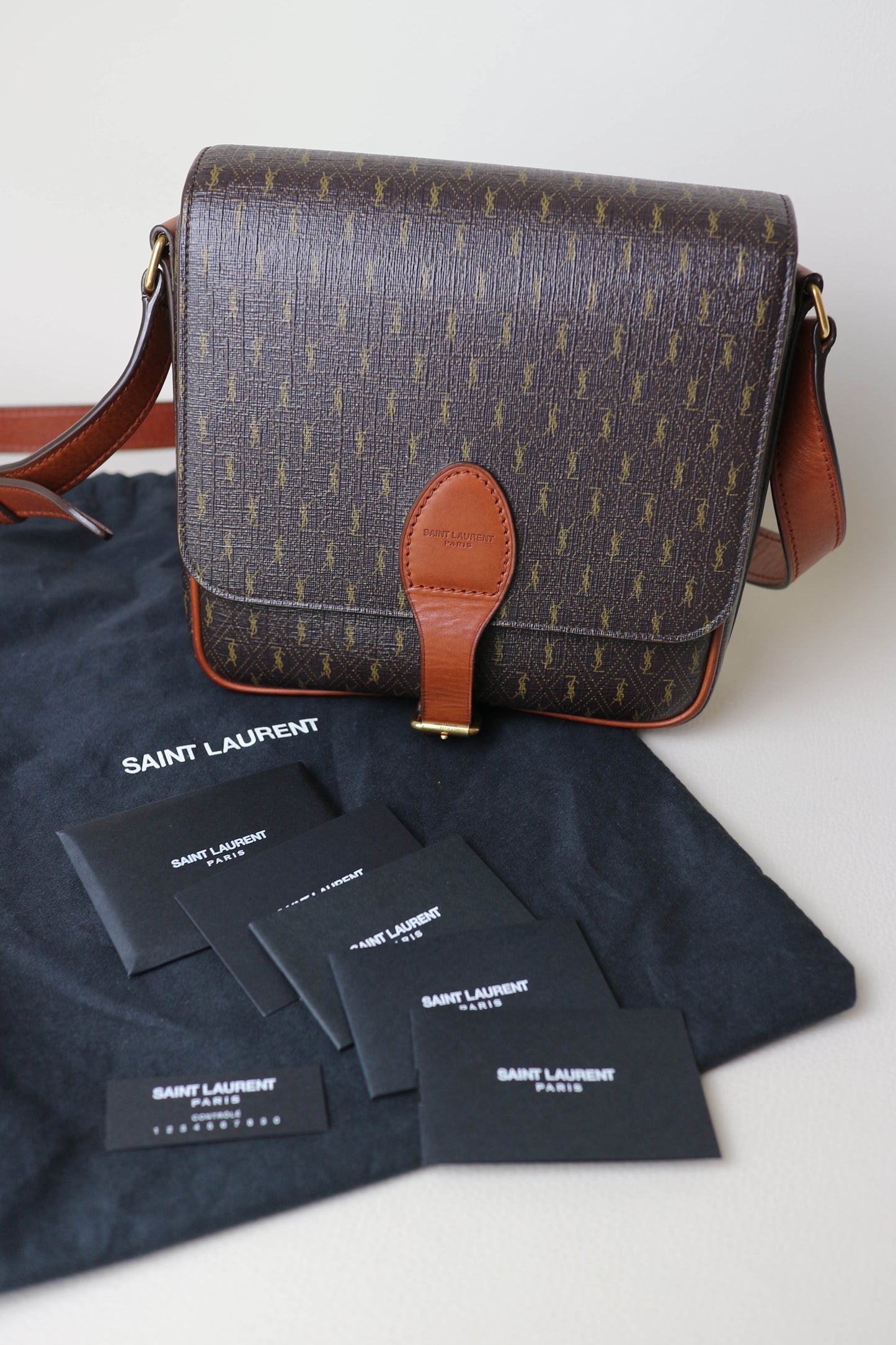 Saint Laurent Monogram Satchel Crossbody Bag Brown