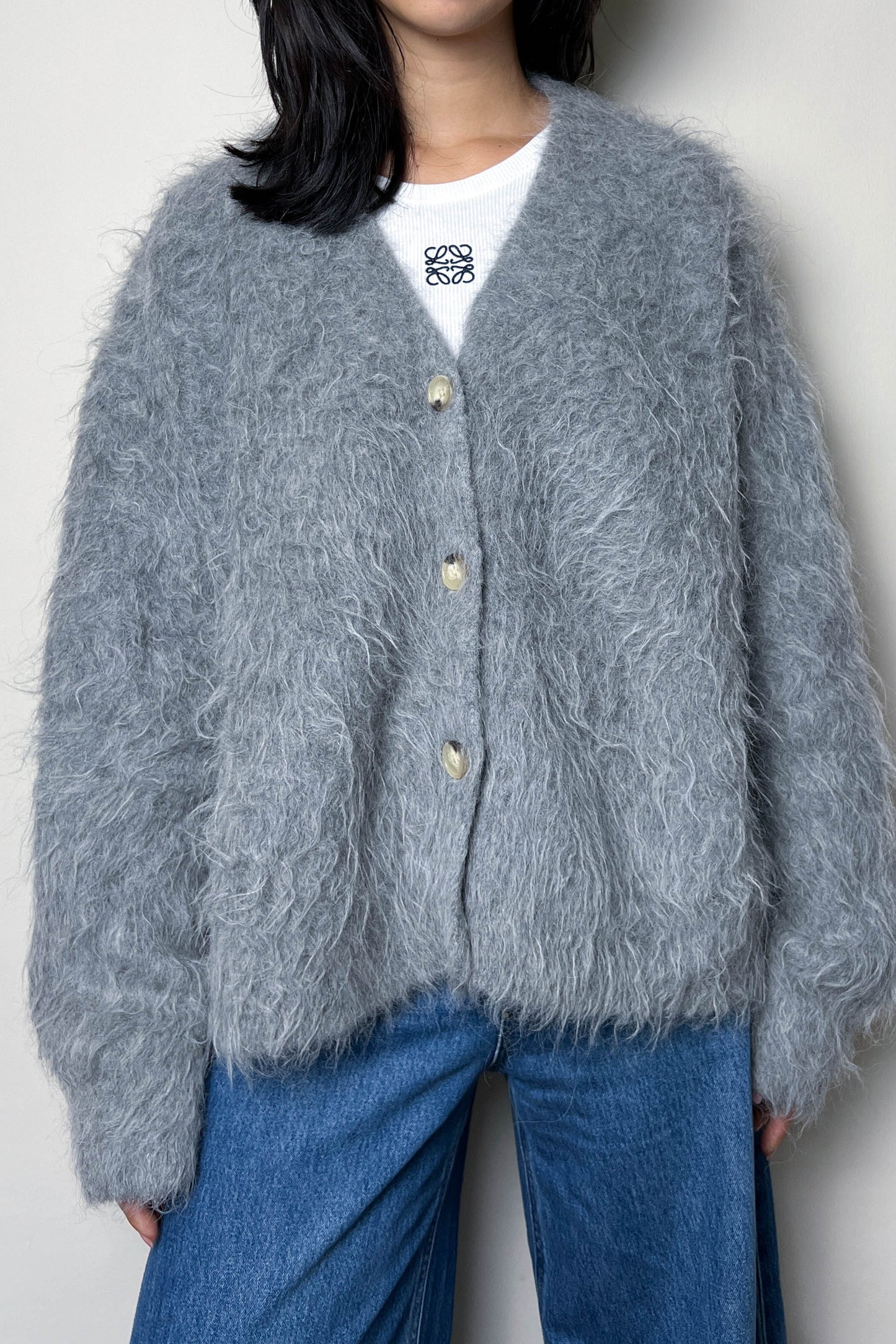 TOTEME Boxy Alpaca Knit Cardigan Grey