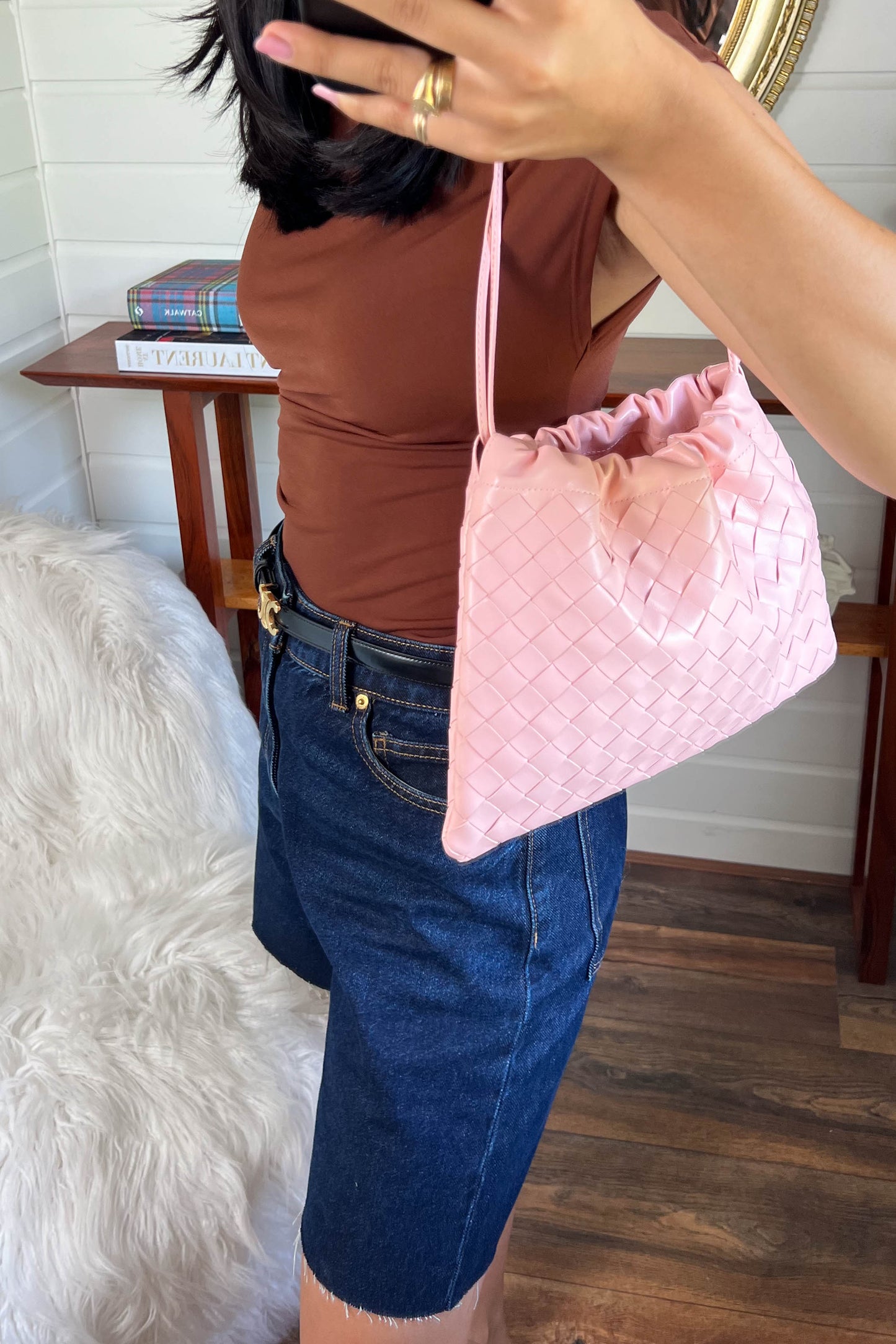 Bottega Veneta Intrecciato Pouch Bag Pink