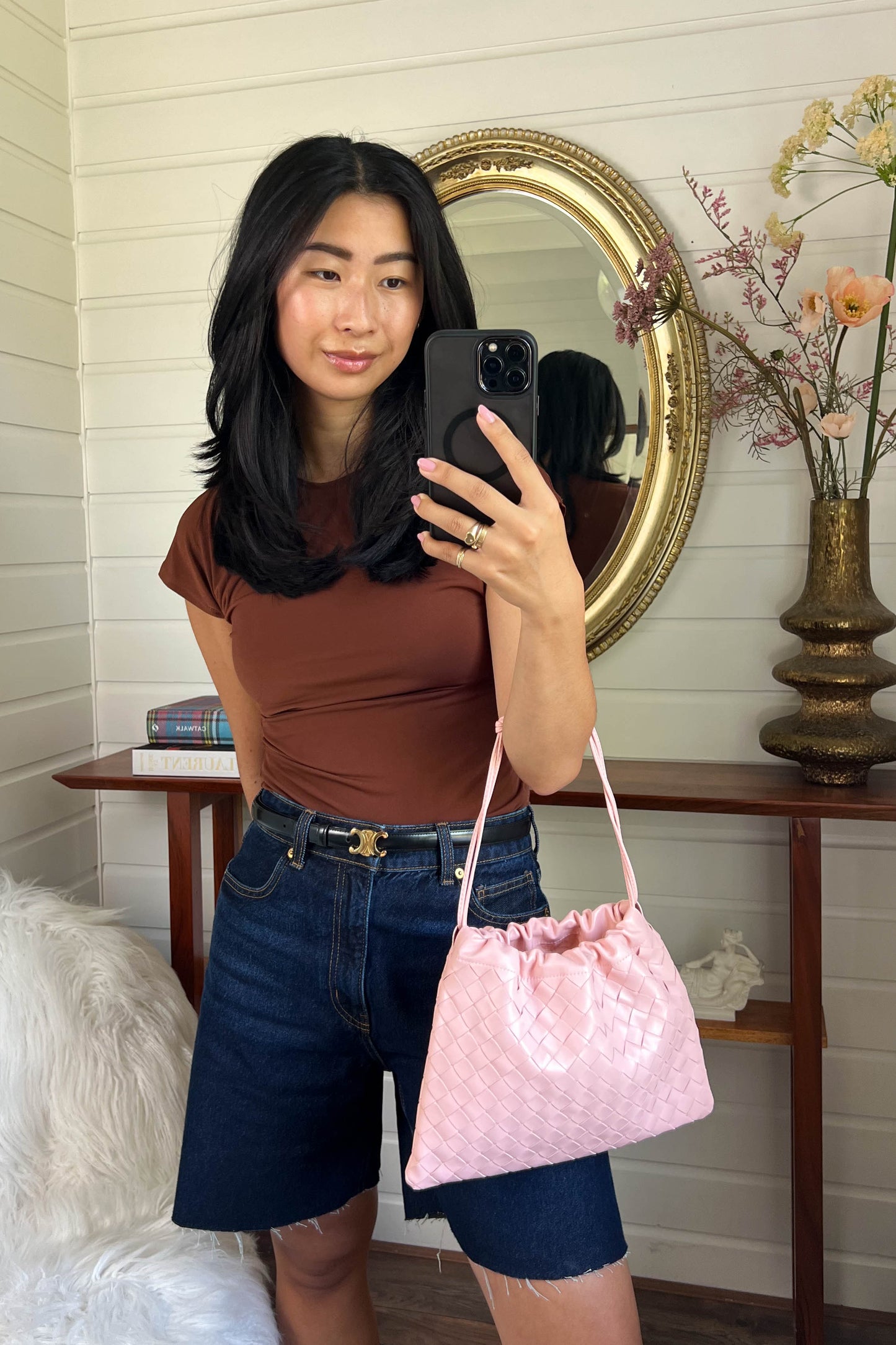 Bottega Veneta Intrecciato Pouch Bag Pink