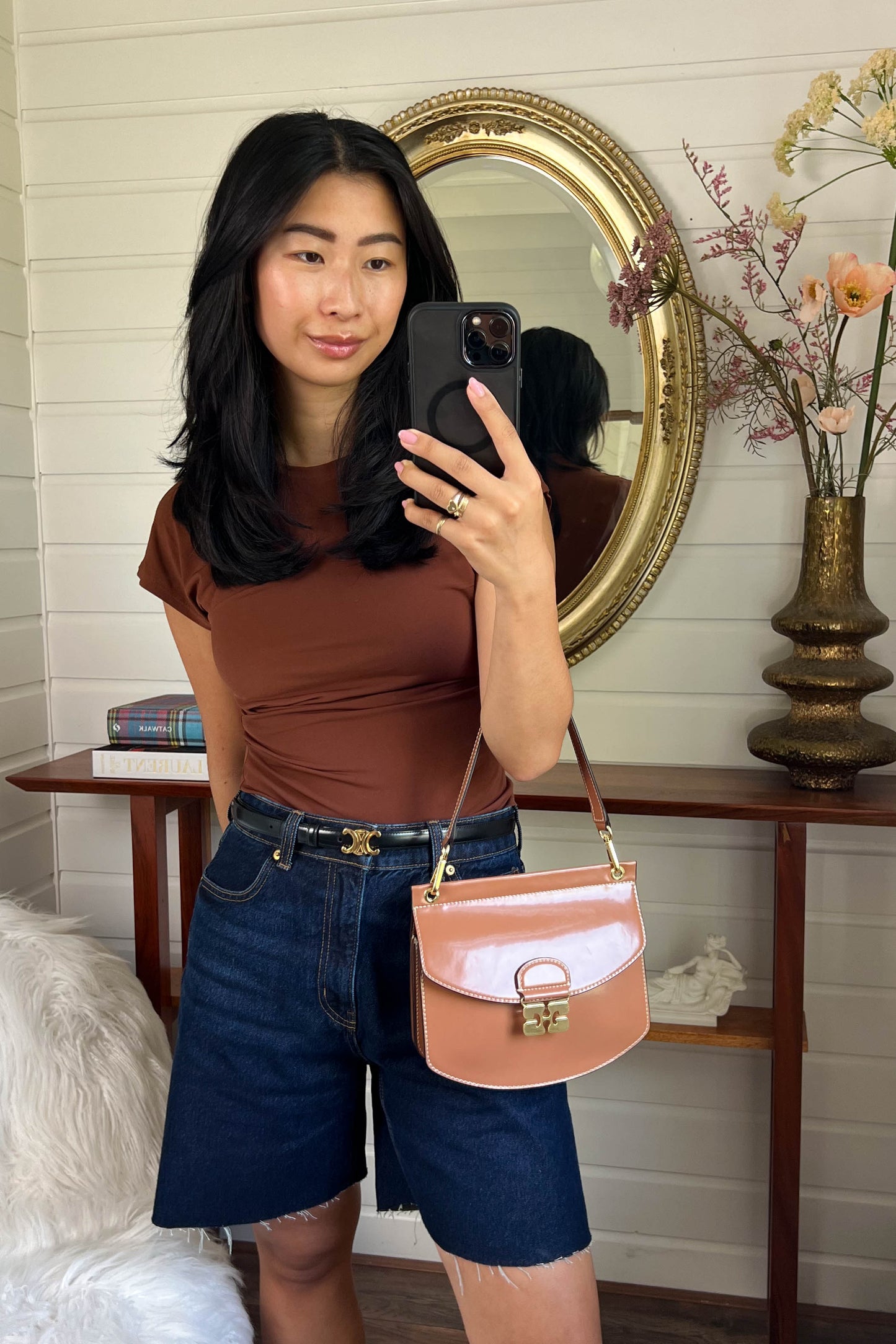 GANNI Logo Shoulder Bag Caramel