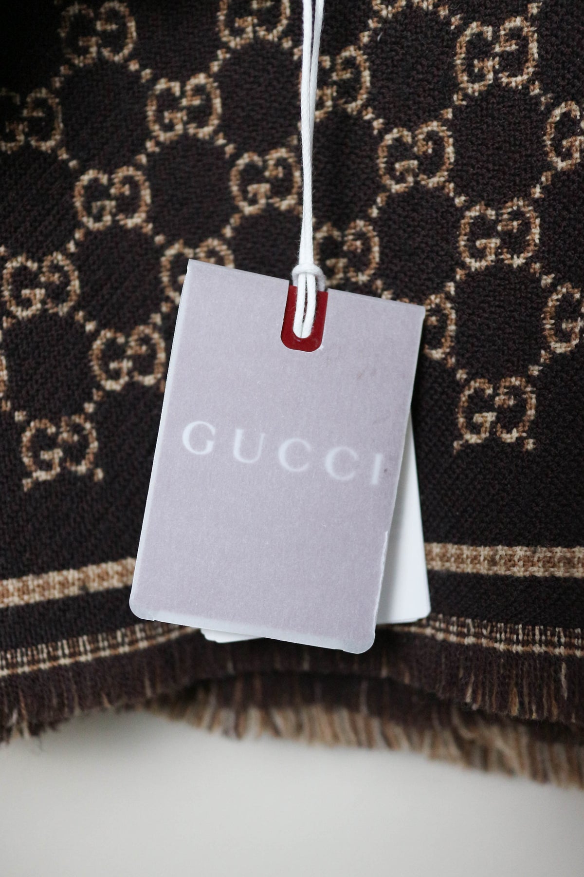 Gucci Monogram Wool Jacquard Scarf Brown