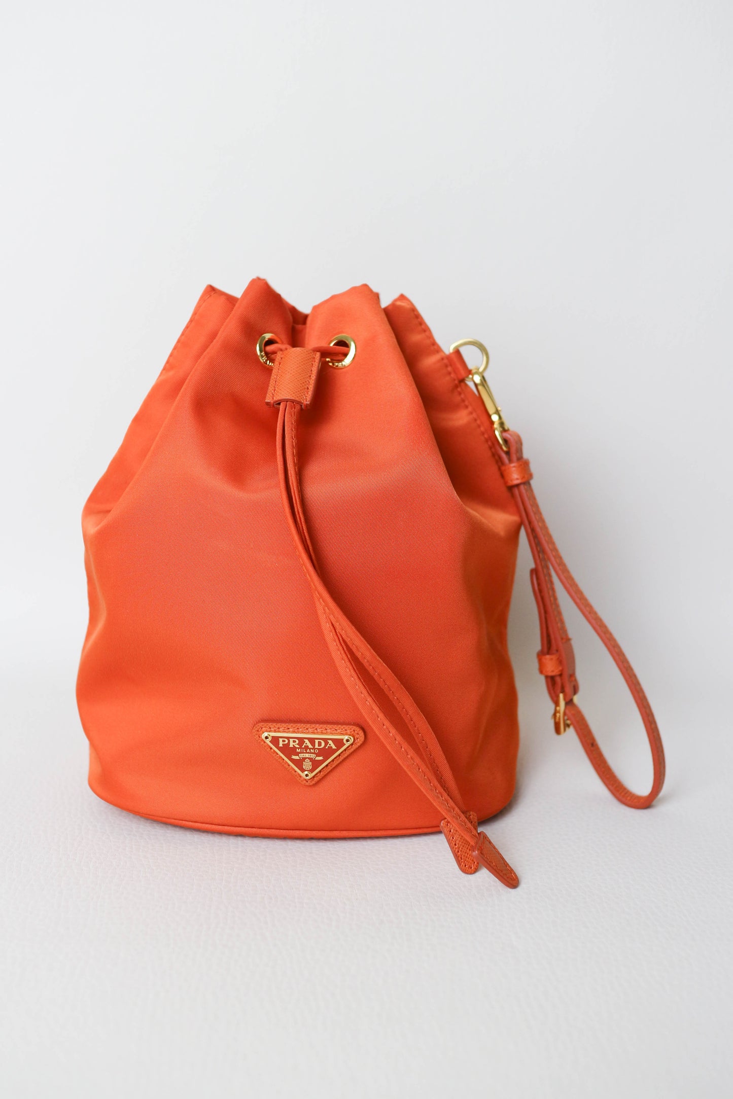 Prada Nylon Bucket Bag Orange