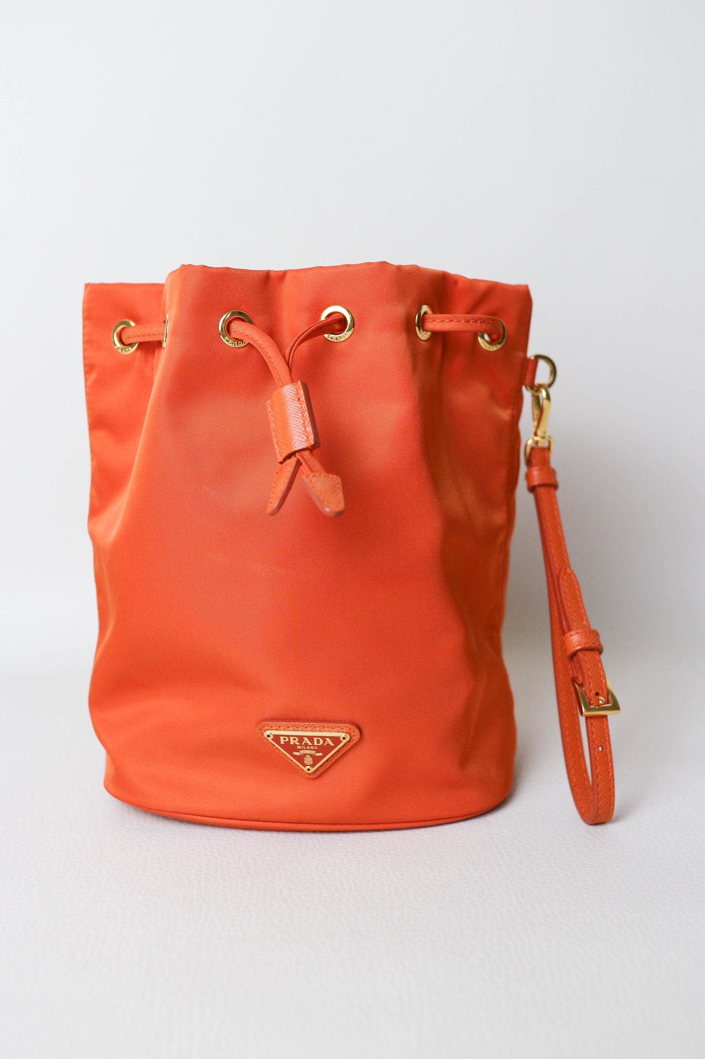 Prada Nylon Bucket Bag Orange