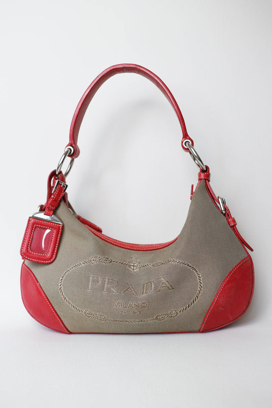 Prada Vintage Logo Shoulder Bag Red