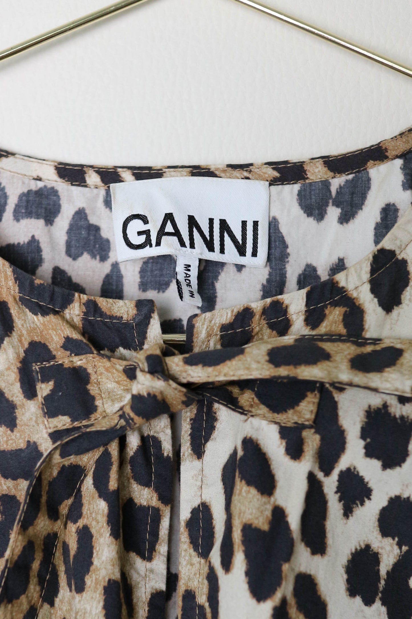 GANNI Cotton Leopard Tie Top