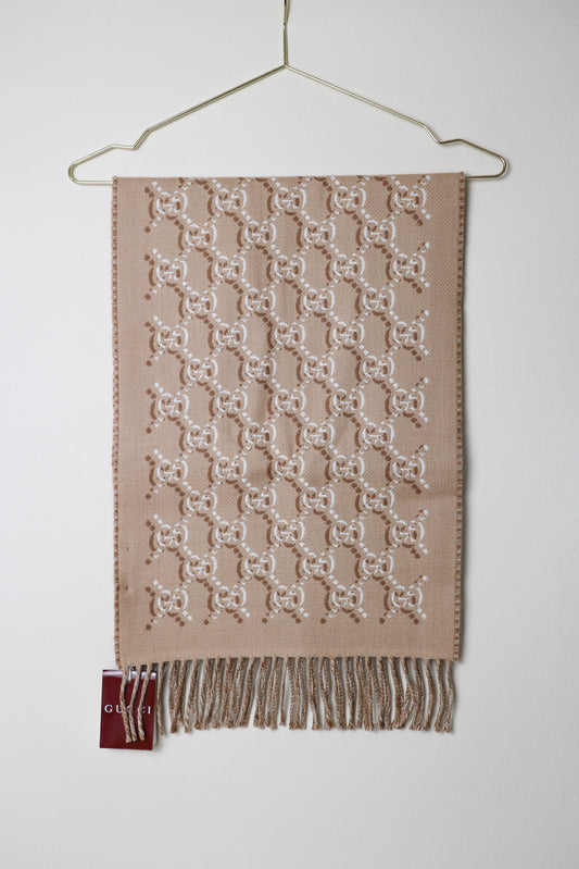 Gucci Logo Wool Scarf Beige