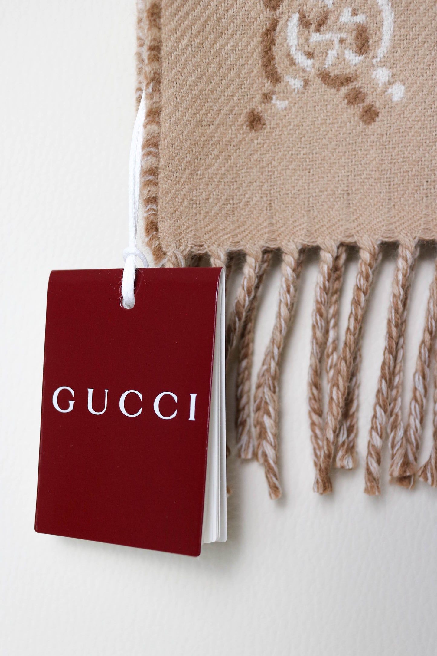 Gucci Logo Wool Scarf Beige
