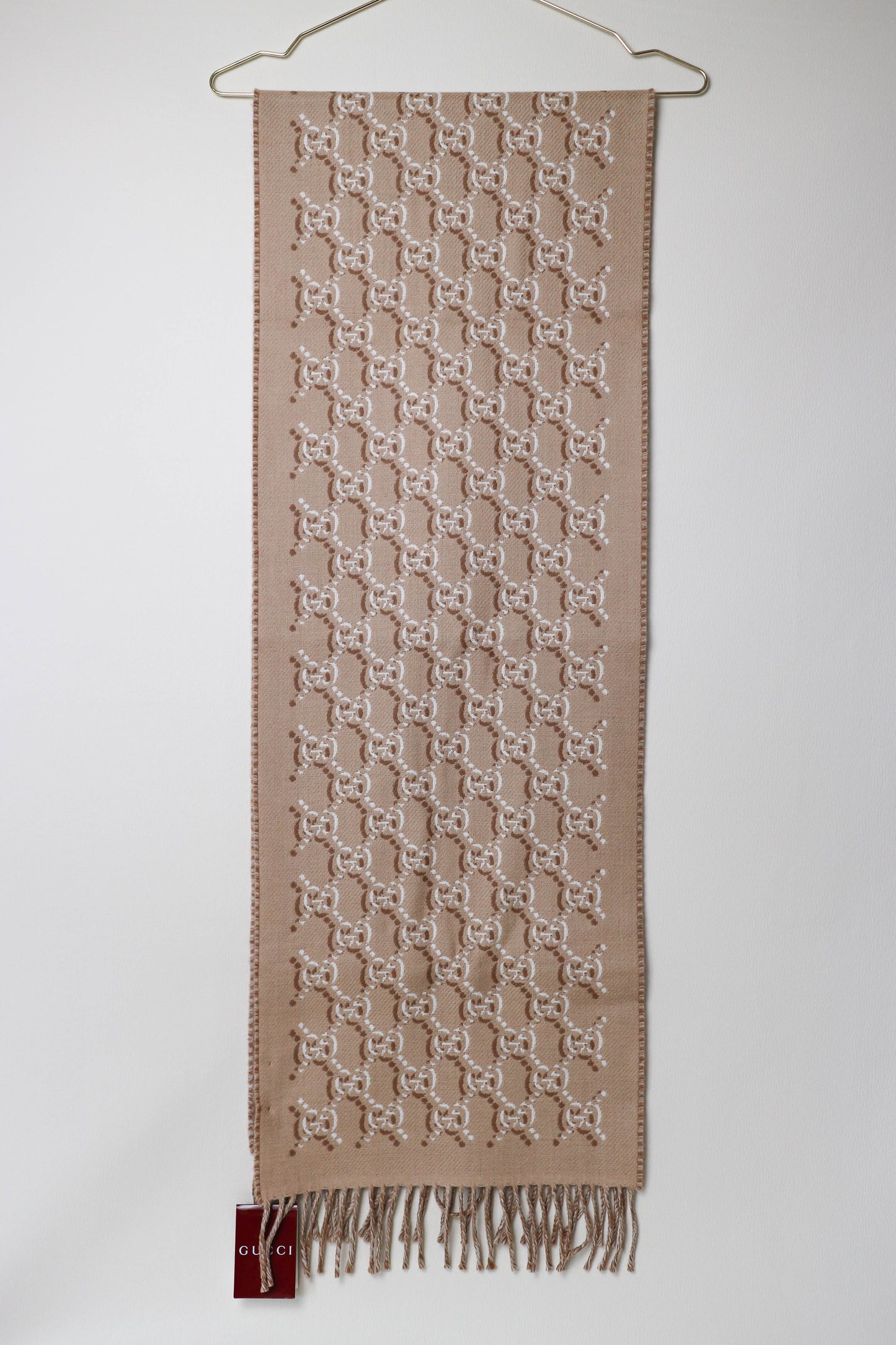 Gucci Logo Wool Scarf Beige