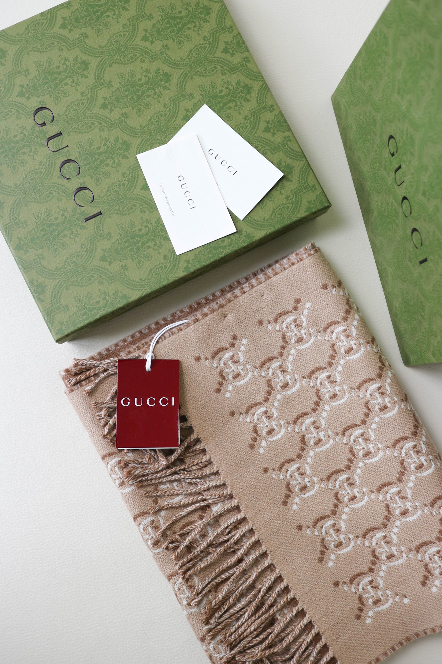 Gucci Logo Wool Scarf Beige