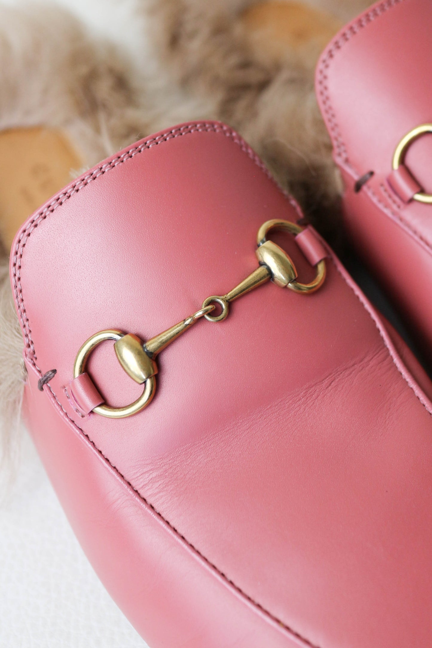 Gucci Princetown Fur Loafers Pink