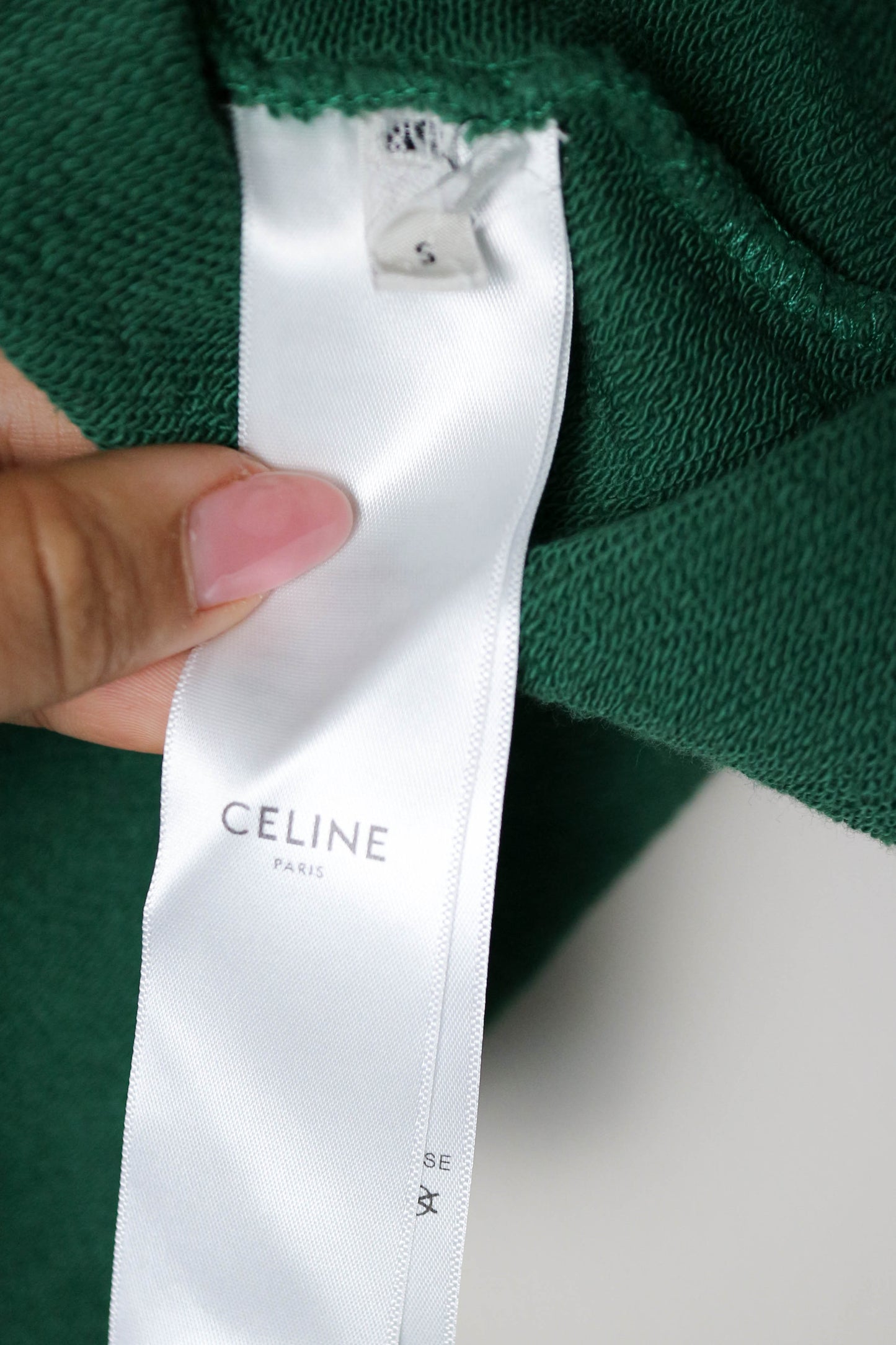 CELINE Cropped Logo Sweater Green
