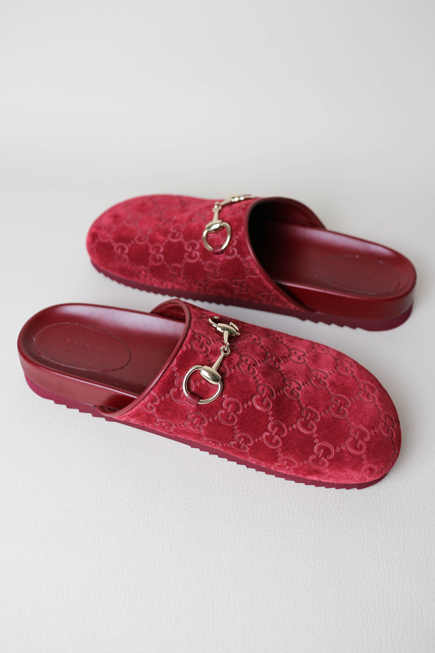 Gucci Suede Horsebit Mules Burgundy