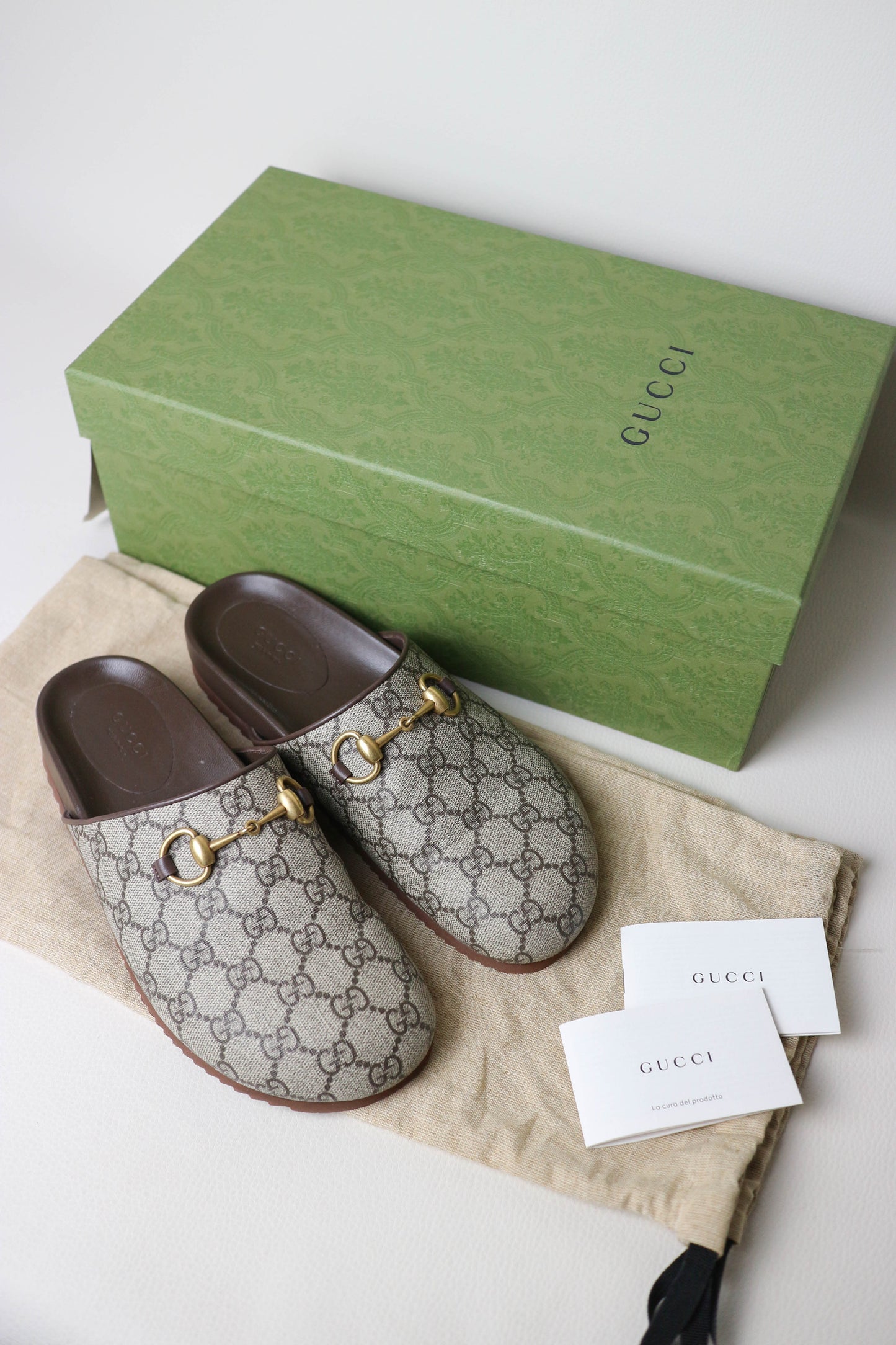 Gucci Horsebit Monogram Canvas Mules