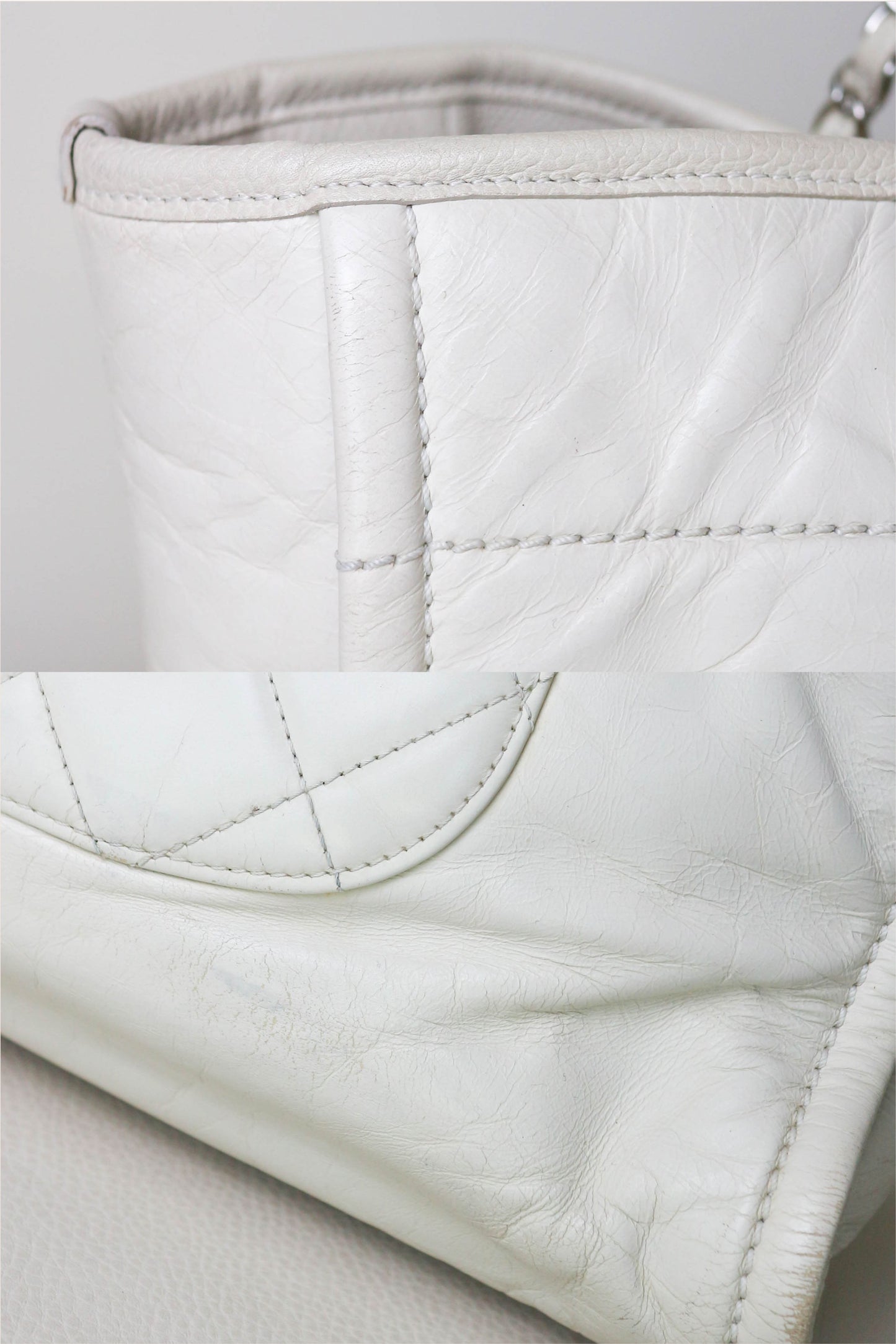 CHANEL Deauville Leather Tote Bag White