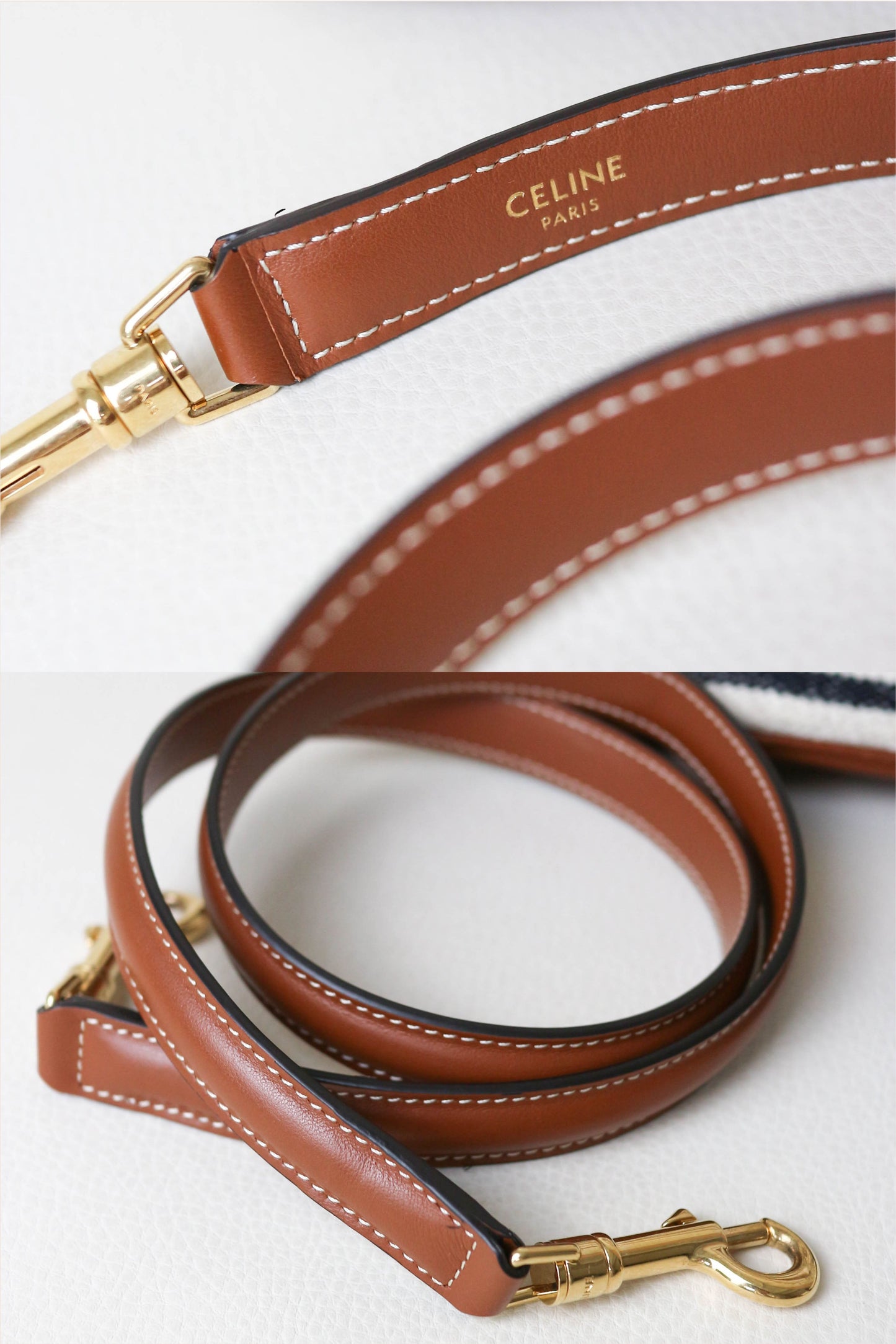 CELINE Canvas Striped Bucket Bag Brown