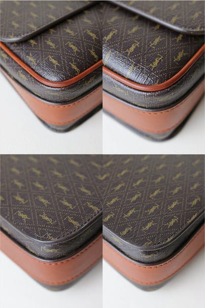 Saint Laurent Monogram Satchel Crossbody Bag Brown