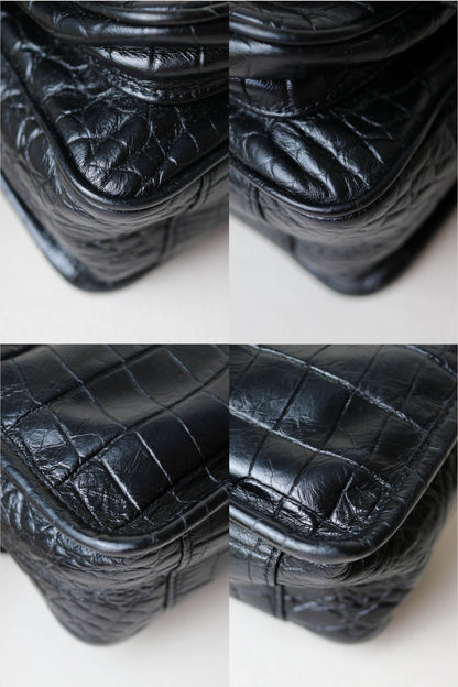 Saint Laurent Niki Croco Shoulder Bag Small Black
