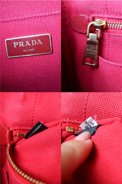 Prada Vintage Canapa Logo Tote Bag Small Red