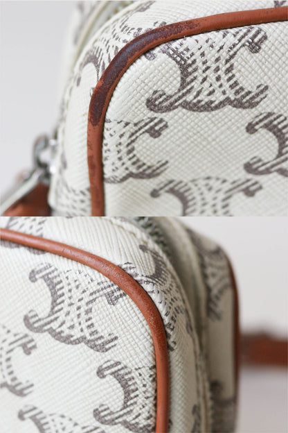 CELINE Triomphe Canvas Logo Bag White
