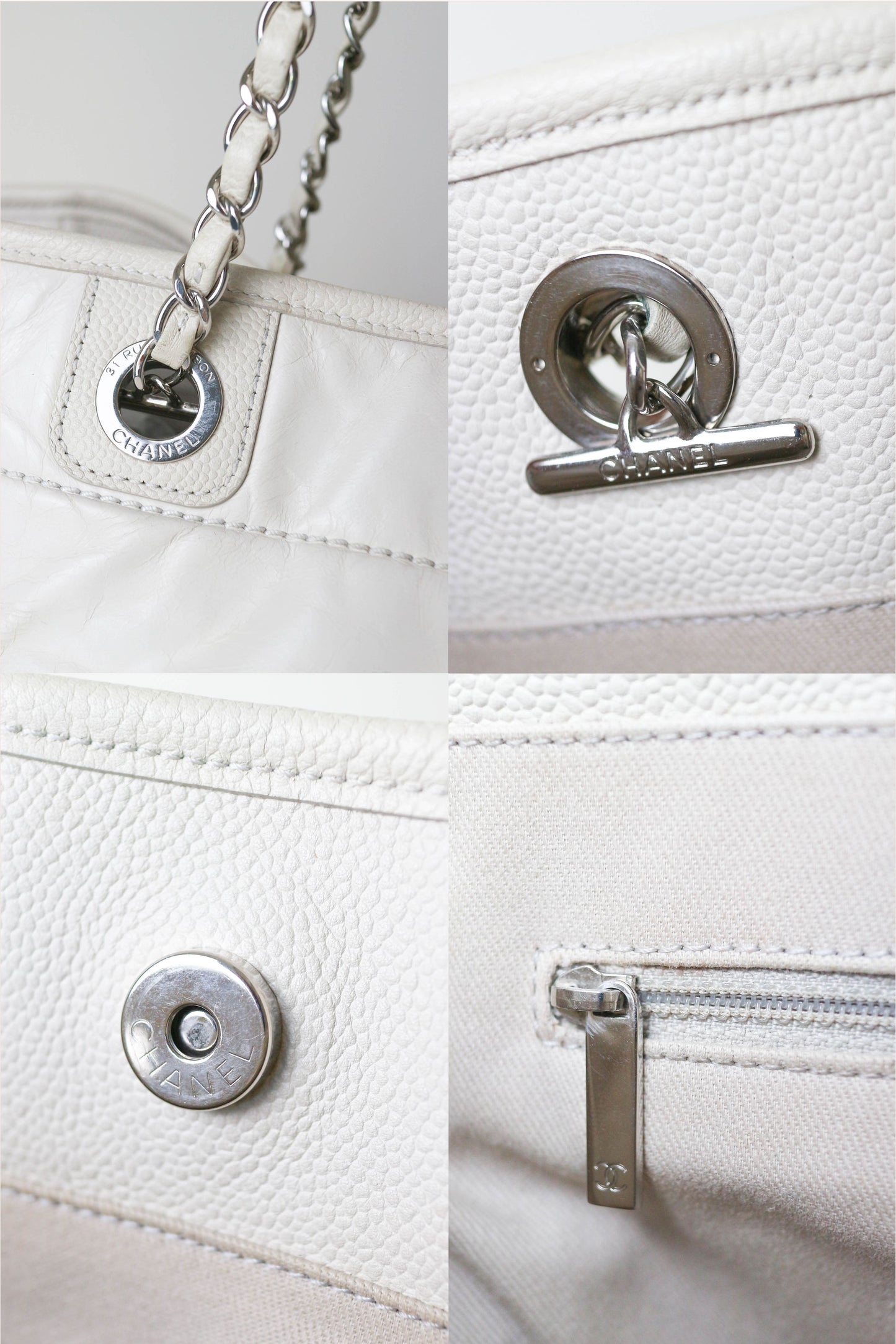 CHANEL Deauville Leather Tote Bag White
