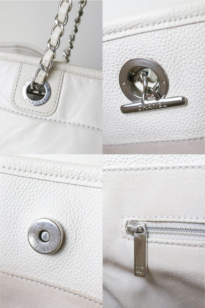 CHANEL Deauville Leather Tote Bag White