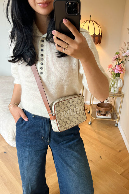 CELINE Triomphe Canvas Logo Bag White