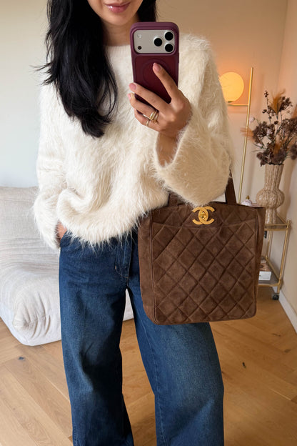 CHANEL Vintage CC Suede Handbag Brown