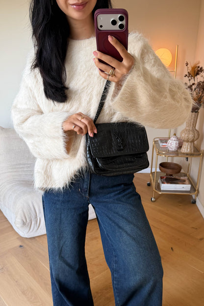 Saint Laurent Niki Croco Shoulder Bag Small Black