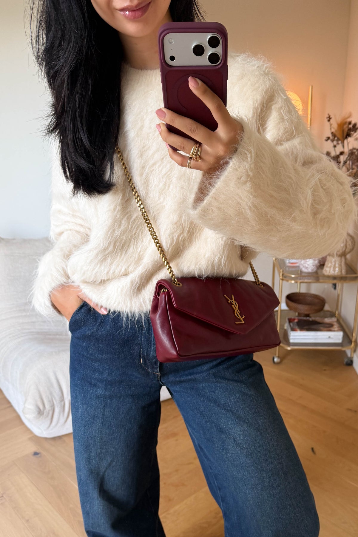 Saint Laurent Calypso Shoulder Bag Burgundy