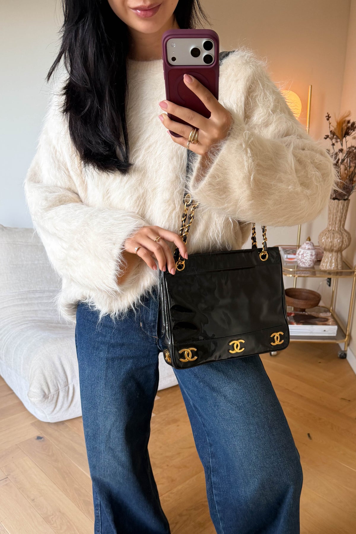 CHANEL Vintage CC Patent Leather Shoulder Bag