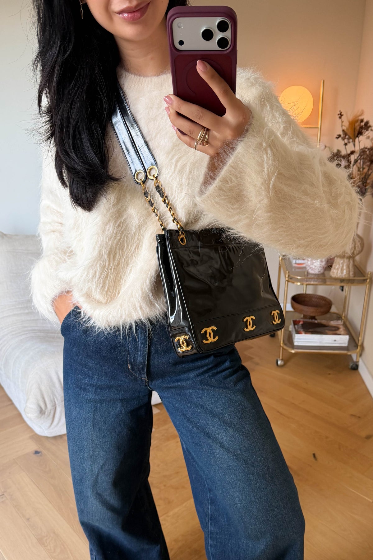 CHANEL Vintage CC Patent Leather Shoulder Bag