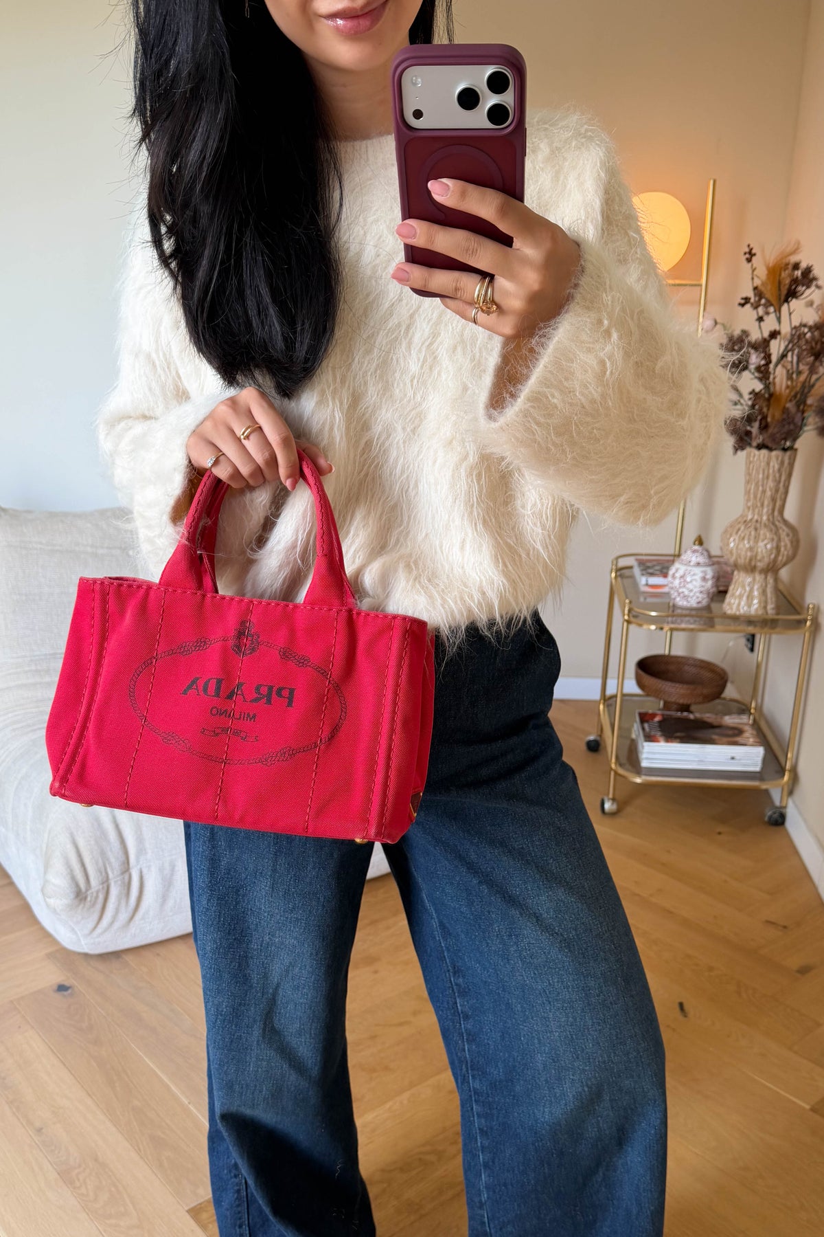 Prada Vintage Canapa Logo Tote Bag Small Red