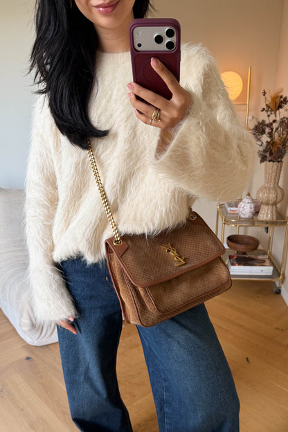 Saint Laurent Niki Suede Shoulder Bag Medium Brown