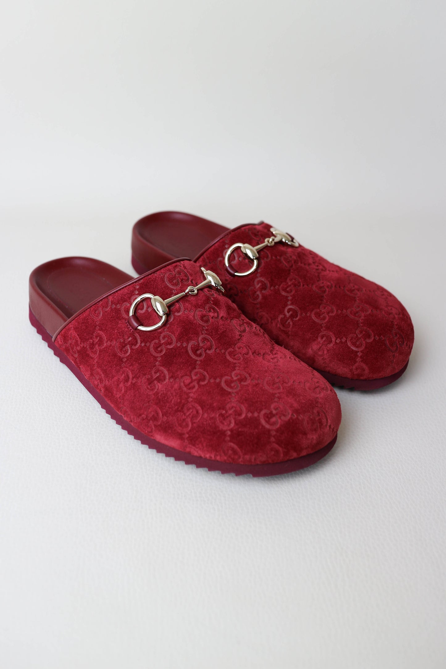 Gucci Horsebit Suede Mules Burgundy