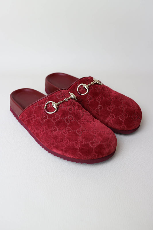 Gucci Horsebit Suede Mules Burgundy