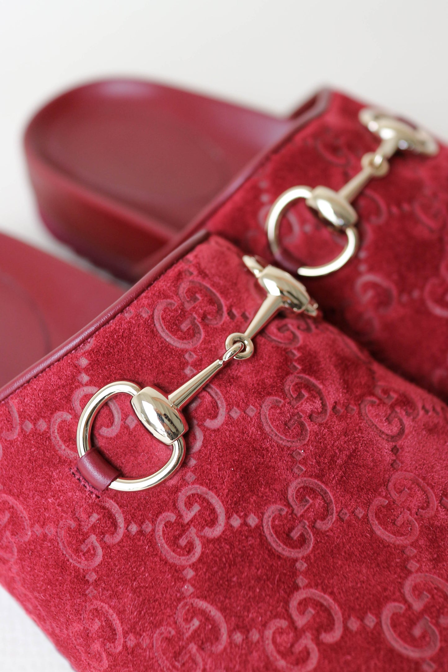 Gucci Horsebit Suede Mules Burgundy