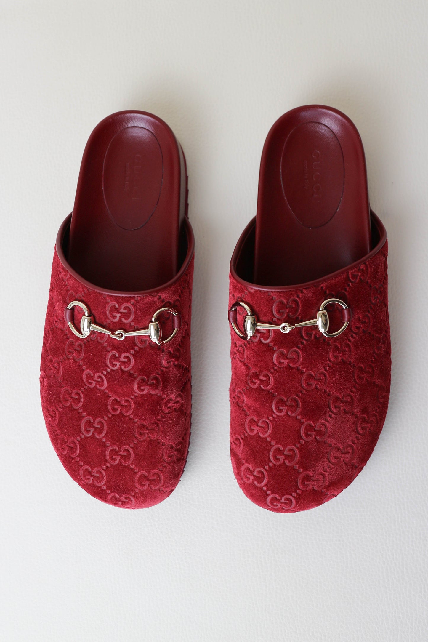 Gucci Horsebit Suede Mules Burgundy