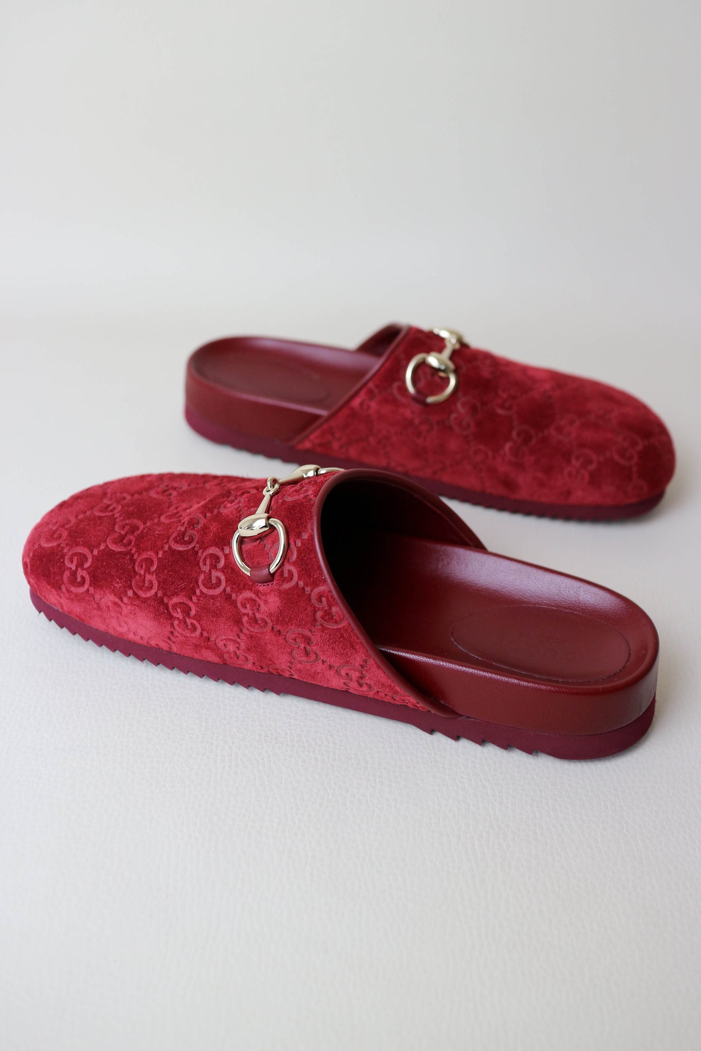 Gucci Horsebit Suede Mules Burgundy