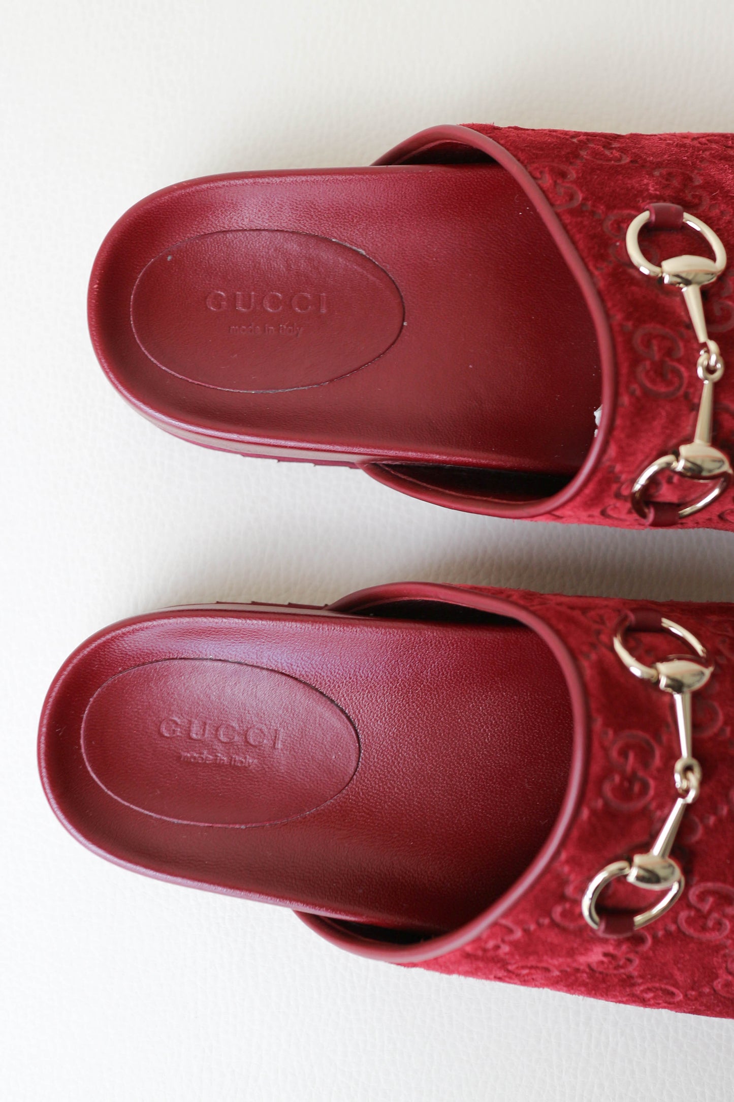 Gucci Horsebit Suede Mules Burgundy
