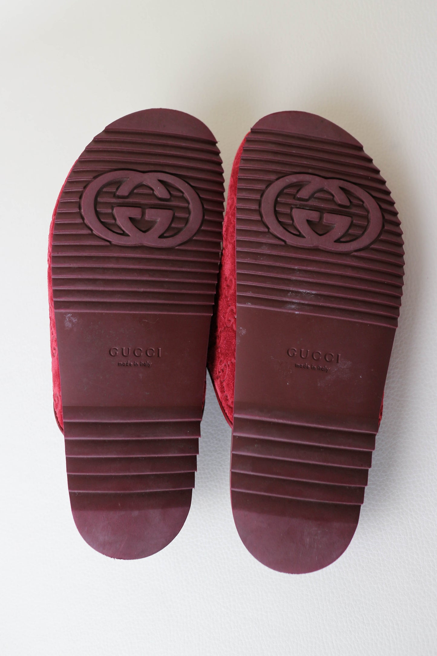 Gucci Horsebit Suede Mules Burgundy