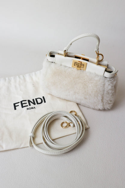 Fendi Micro Peekaboo Shearling Bag White
