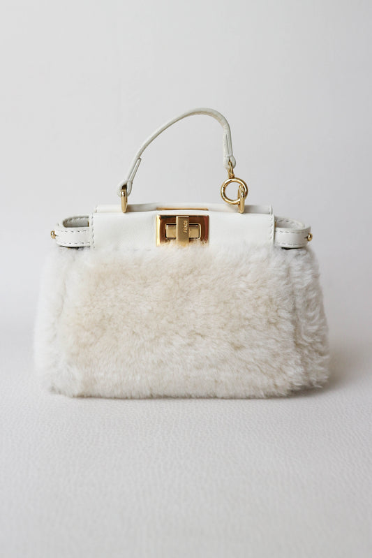 Fendi Micro Peekaboo Shearling Bag White